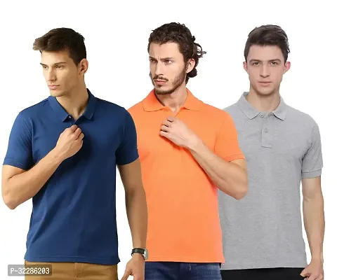 Stylish Multicoloured Cotton Blend Solid T-Shirt For Men Pack Of 3-thumb0