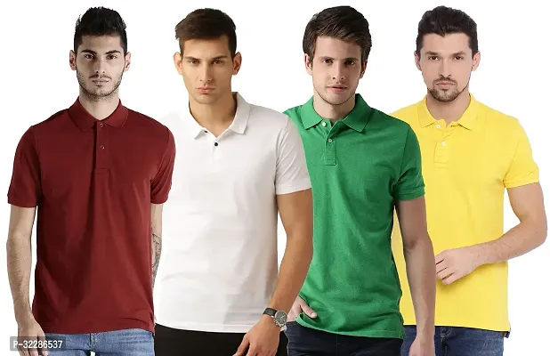 Stylish Multicoloured Cotton Blend Solid T-Shirt For Men Pack Of 4-thumb0