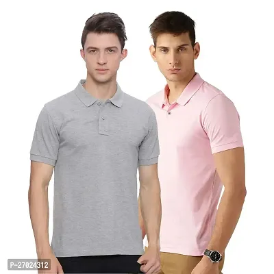 Reliable Multicoloured Cotton Solid Polos For Men Pack Of 2