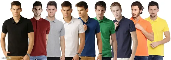 Stylish Multicoloured Cotton Blend Solid T-Shirt For Men Pack Of 9-thumb0