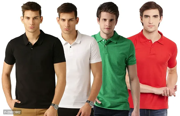 Reliable Cotton Blend Solid Polo T-shirts Combo For Men Pack Of 4-thumb0