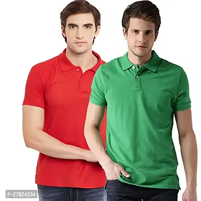 Reliable Multicoloured Cotton Solid Polos For Men Pack Of 2