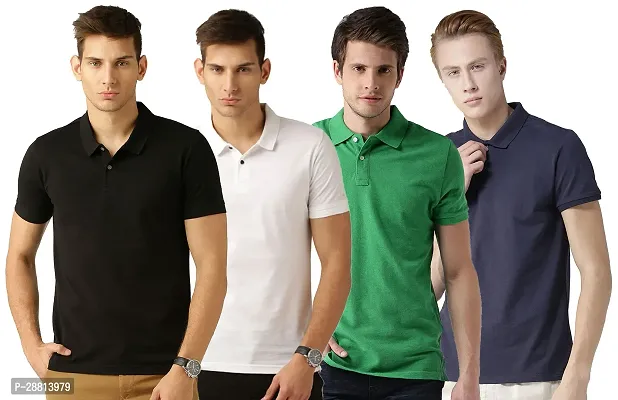 Reliable Cotton Blend Solid Polo T-shirts Combo For Men Pack Of 4