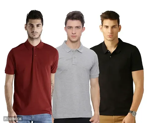 Stylish Multicoloured Cotton Blend Solid T-Shirt For Men Pack Of 3