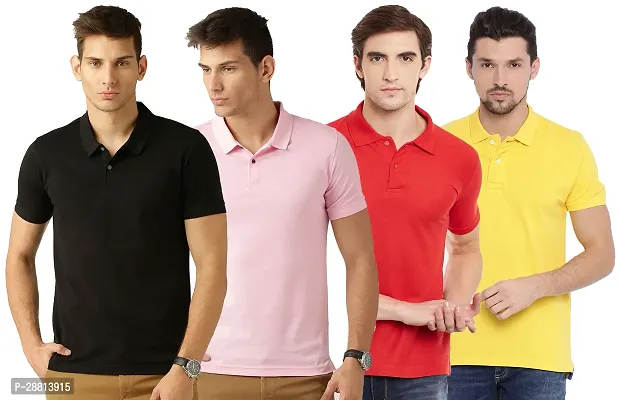 Reliable Cotton Blend Solid Polo T-shirts Combo For Men Pack Of 4-thumb0