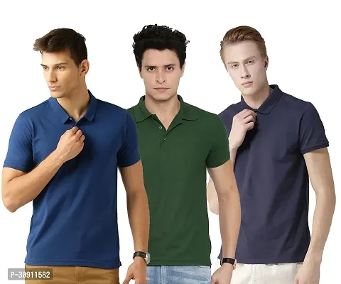 Stylish Multicoloured Cotton Blend Solid Polos T-Shirt For Men Pack Of 3-thumb0