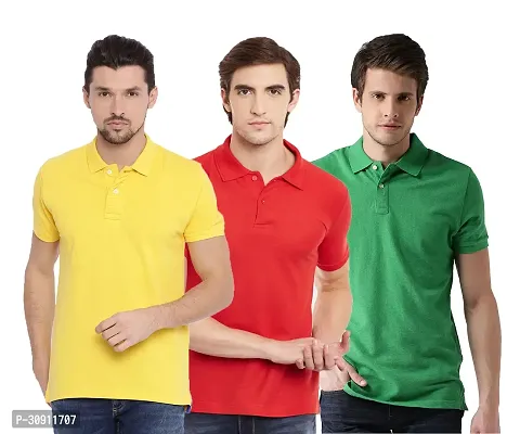 Stylish Multicoloured Cotton Blend Solid Polos T-Shirt For Men Pack Of 3-thumb0