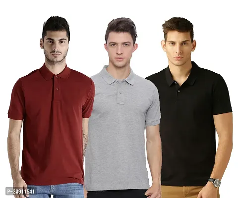 Stylish Multicoloured Cotton Blend Solid Polos T-Shirt For Men Pack Of 3