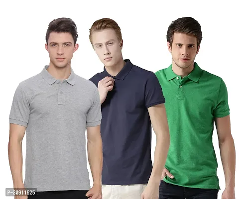 Stylish Multicoloured Cotton Blend Solid Polos T-Shirt For Men Pack Of 3