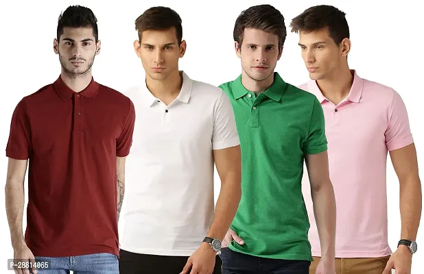 Reliable Cotton Blend Solid Polo T-shirts Combo For Men Pack Of 4