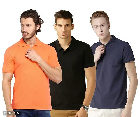 Stylish Multicoloured Cotton Blend Solid Polos T-Shirt For Men Pack Of 3-thumb0