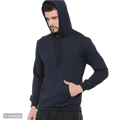 Stylish Navy Blue Fleece Hoodies For Men-thumb2