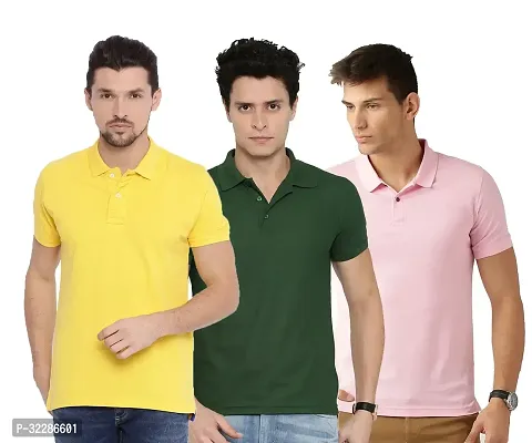 Stylish Multicoloured Cotton Blend Solid T-Shirt For Men Pack Of 3-thumb0