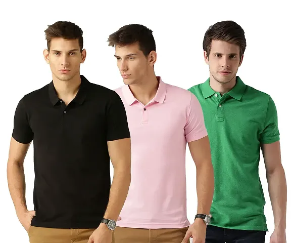 Stylish Blend Solid Polos T-Shirt For Men Pack Of 3