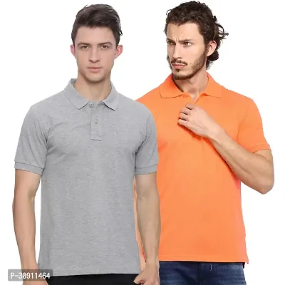 Stylish Multicoloured Cotton Blend Solid Polos T-Shirt For Men Pack Of 2-thumb0