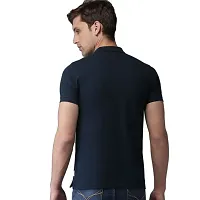 Stylish Navy Blue Cotton Blend Solid T-Shirt For Men-thumb2