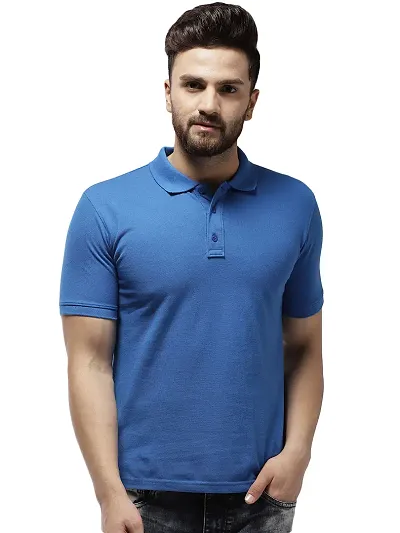 Stylish Blend Solid Polos T-Shirt For Men