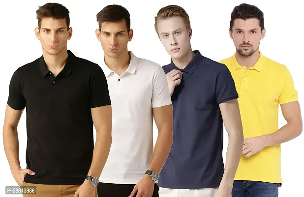 Reliable Cotton Blend Solid Polo T-shirts Combo For Men Pack Of 4