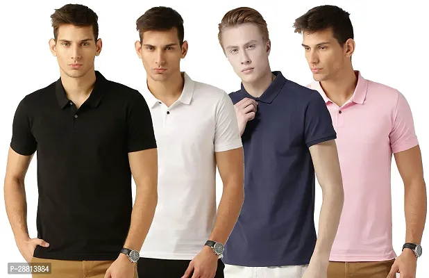 Reliable Cotton Blend Solid Polo T-shirts Combo For Men Pack Of 4