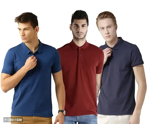 Stylish Multicoloured Cotton Blend Solid Polos T-Shirt For Men Pack Of 3-thumb0