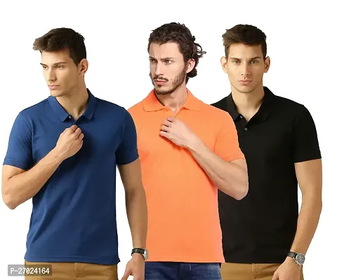 Reliable Multicoloured Cotton Blend Solid Polos For Men Pack Of 3-thumb0