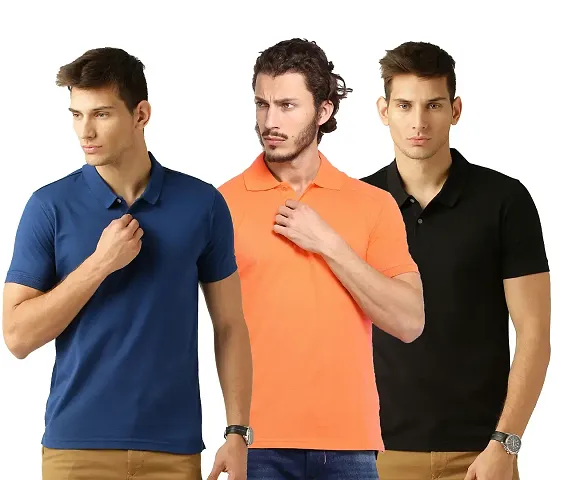 Reliable Blend Solid Polos For Men Pack Of 3