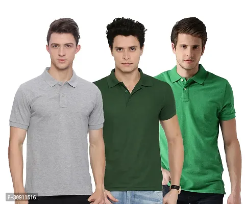 Stylish Multicoloured Cotton Blend Solid Polos T-Shirt For Men Pack Of 3-thumb0