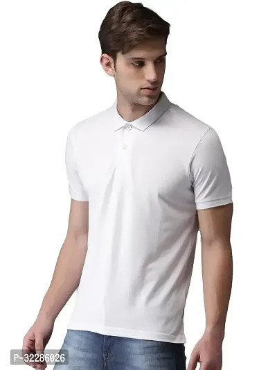 Stylish White Cotton Blend Solid T-Shirt For Men-thumb2