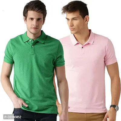 Stylish Multicoloured Cotton Blend Solid T-Shirt For Men Pack Of 2-thumb0