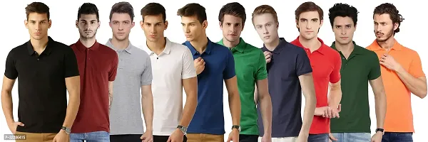 Stylish Multicoloured Cotton Blend Solid T-Shirt For Men Pack Of 10-thumb0