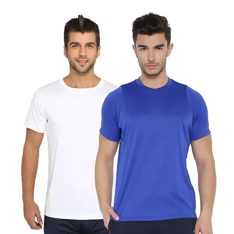 Elegant Solid Round Neck Tees For Men- Pack Of 2