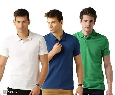 Reliable Multicoloured Cotton Blend Solid Polos For Men Pack Of 3-thumb0