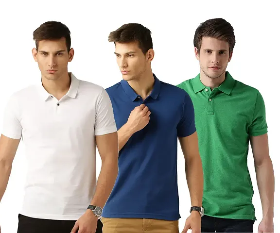 Stylish Blend Solid Polos T-Shirt For Men Pack Of 3