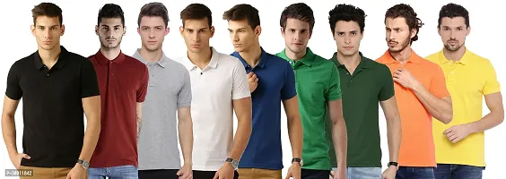 Stylish Multicoloured Cotton Blend Solid Polos T-Shirt For Men Pack Of 9-thumb0