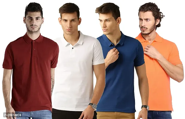 Reliable Cotton Blend Solid Polo T-shirts Combo For Men Pack Of 4