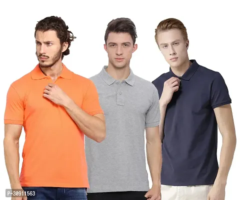 Stylish Multicoloured Cotton Blend Solid Polos T-Shirt For Men Pack Of 3-thumb0