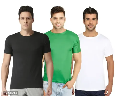 Stylish Multicoloured Polyester Solid T-Shirt For Men Pack Of 3