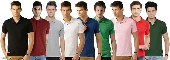 Stylish Multicoloured Cotton Blend Solid T-Shirt For Men Pack Of 9