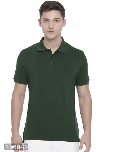 Stylish Green Cotton Blend Solid Polos T-Shirt For Men-thumb0