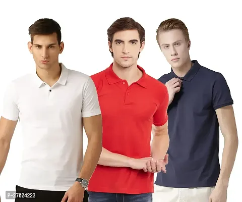 Reliable Multicoloured Cotton Blend Solid Polos For Men Pack Of 3