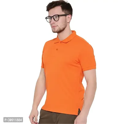 Stylish Orange Cotton Blend Solid Polos T-Shirt For Men-thumb2