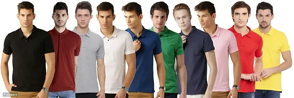 Stylish Multicoloured Cotton Blend Solid T-Shirt For Men Pack Of 10-thumb0