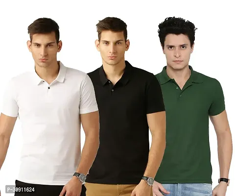 Stylish Multicoloured Cotton Blend Solid Polos T-Shirt For Men Pack Of 3-thumb0