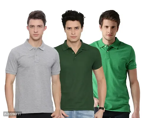 Stylish Multicoloured Cotton Blend Solid T-Shirt For Men Pack Of 3-thumb0