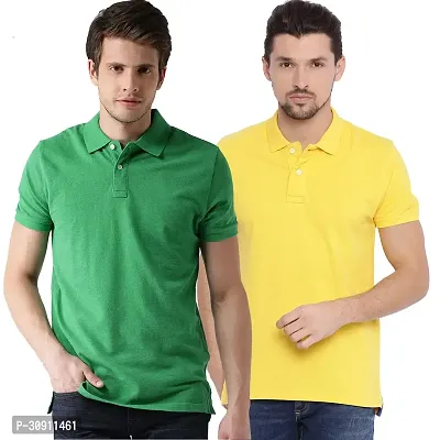 Stylish Multicoloured Cotton Blend Solid Polos T-Shirt For Men Pack Of 2-thumb0