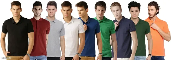 Stylish Multicoloured Cotton Blend Solid T-Shirt For Men Pack Of 9-thumb0