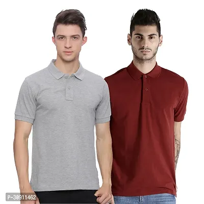 Stylish Multicoloured Cotton Blend Solid Polos T-Shirt For Men Pack Of 2