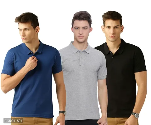 Stylish Multicoloured Cotton Blend Solid Polos T-Shirt For Men Pack Of 3