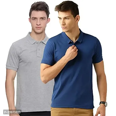 Stylish Cotton Blend Solid Polos For Men Pack of 2-thumb0