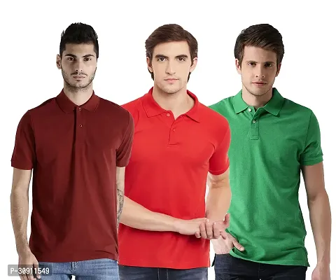 Stylish Multicoloured Cotton Blend Solid Polos T-Shirt For Men Pack Of 3-thumb0